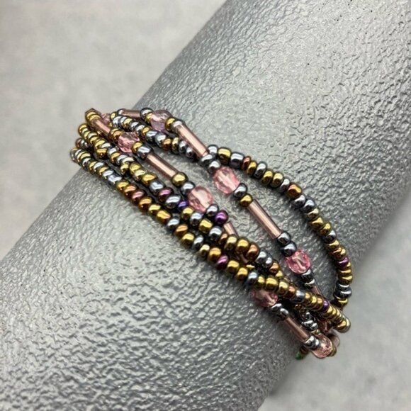 Kirk's Folly Vintage Bracelet 7 In Multi-Strand Beaded Gold Toggle Pink Blue - Picture 1 of 6